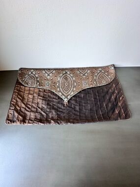 Eastern Accents 36x20 King Pillow Cover Brown Silk Embroidered Flap Overlay Lux
